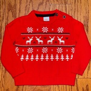 Toddler Christmas Sweater 18M | Red Reindeer Snow Holiday Knit